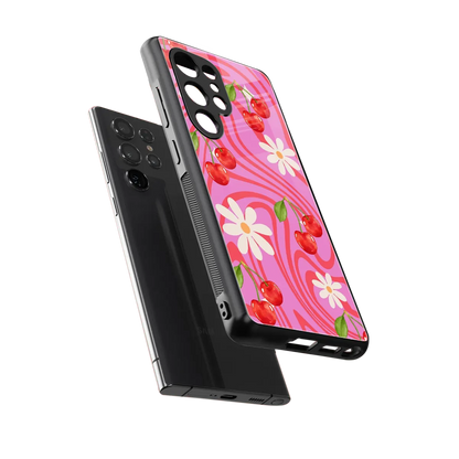 Floral Cherry sleek samsung galaxy s25 ultra cover with tempered glass back and TPU edges