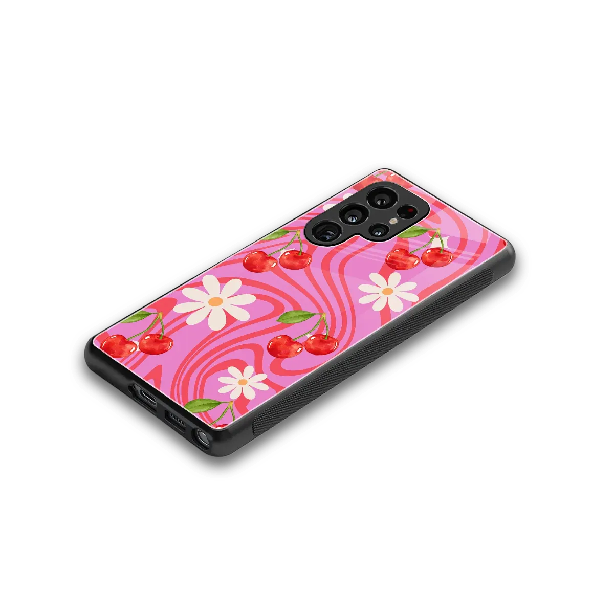 Floral Cherry stylish phone case for samsung galaxy s25 ultra | glossy glass and slim fit
