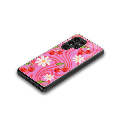 Floral Cherry stylish phone case for samsung galaxy s25 ultra | glossy glass and slim fit