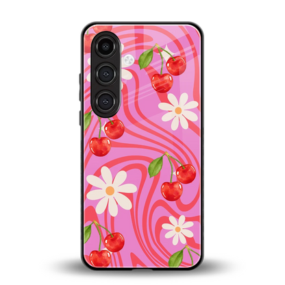 Floral Cherry back phone cover | glass case for samsung galaxy s24