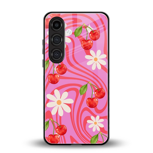 Floral Cherry back phone cover | glass case for samsung galaxy s24