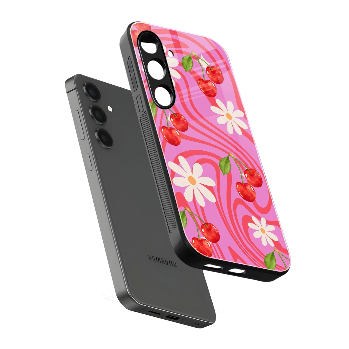Floral Cherry sleek samsung galaxy s24 cover with tempered glass back and TPU edges