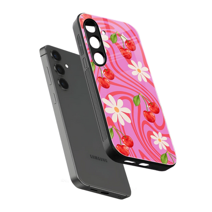 Floral Cherry sleek samsung galaxy s24 cover with tempered glass back and TPU edges