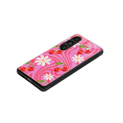 Floral Cherry stylish phone case for samsung galaxy s24 | glossy glass and slim fit
