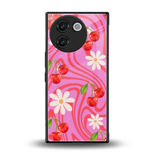 Floral Cherry back phone cover | glass case for vivo v30e