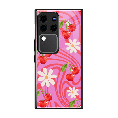 Floral Cherry back phone cover | glass case forvivo v30 pro