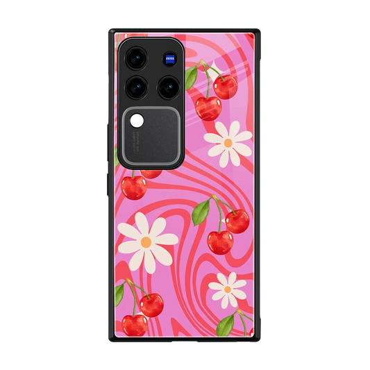 Floral Cherry back phone cover | glass case forvivo v30 pro