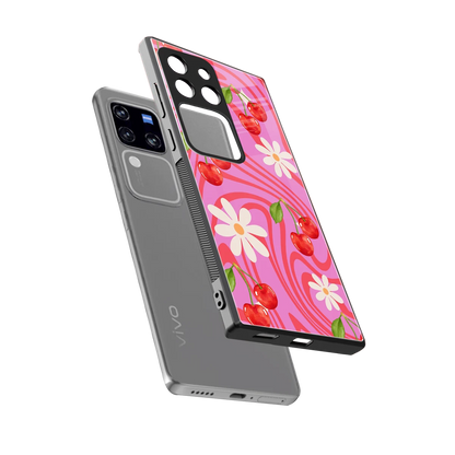 Floral Cherry sleekvivo v30 pro cover with tempered glass back and TPU edges