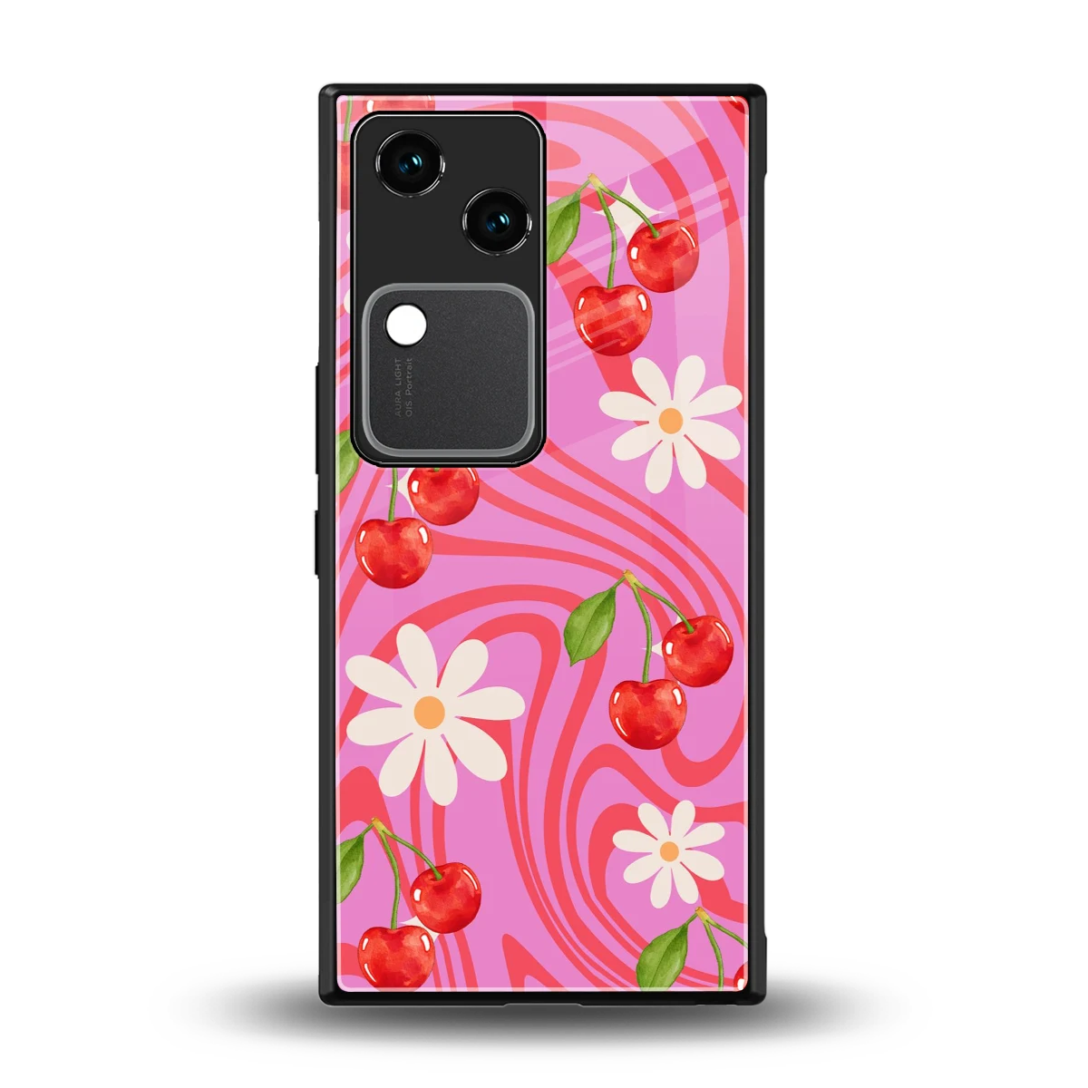 Floral Cherry back phone cover | glass case for vivo v30