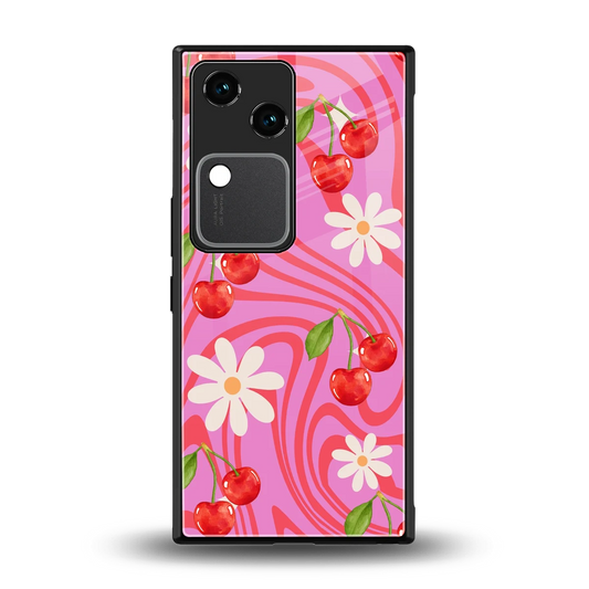 Floral Cherry back phone cover | glass case for vivo v30