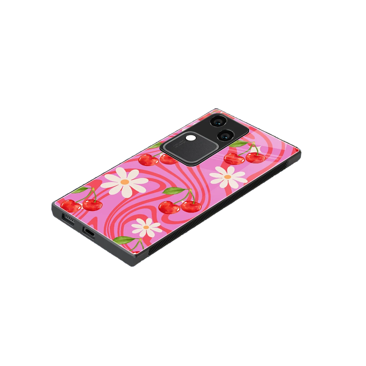 Floral Cherry stylish phone case for vivo v30 | glossy glass and slim fit