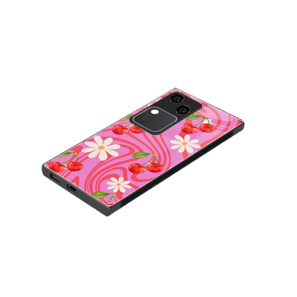 Floral Cherry stylish phone case for vivo v30 | glossy glass and slim fit