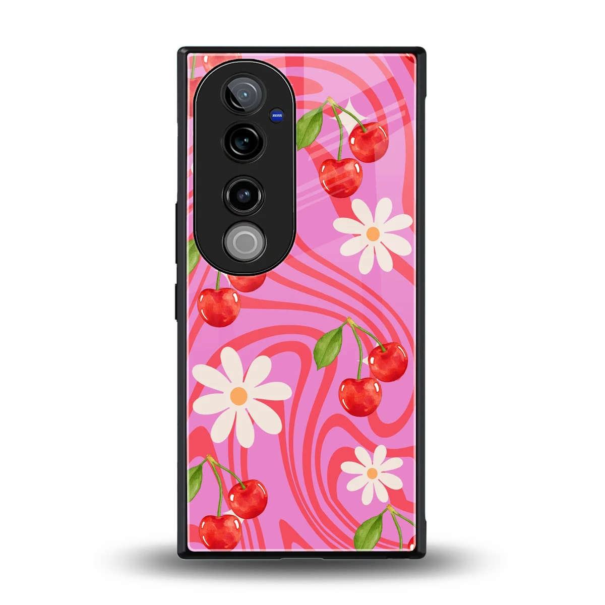 Floral Cherry back phone cover | glass case for vivo v40 pro