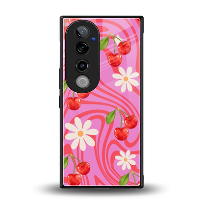 Floral Cherry back phone cover | glass case for vivo v40 pro