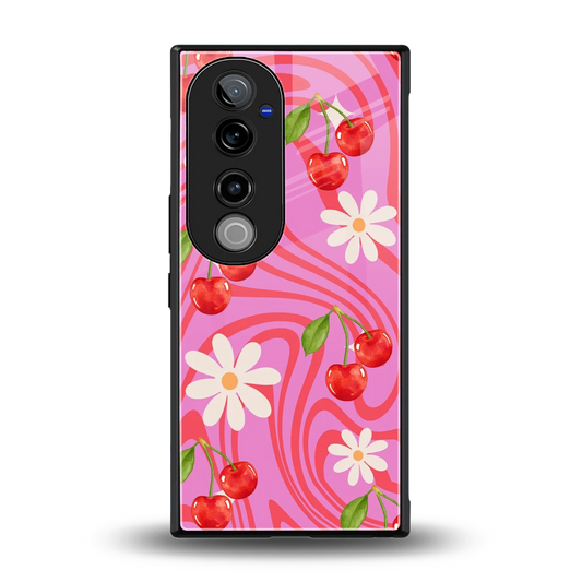 Floral Cherry back phone cover | glass case for vivo v40 pro