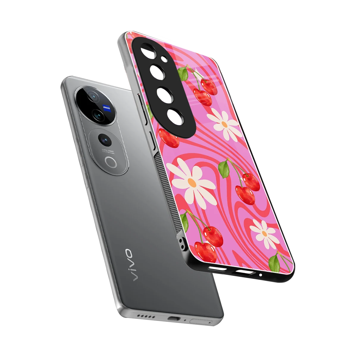 Floral Cherry sleek vivo v40 pro cover with tempered glass back and TPU edges