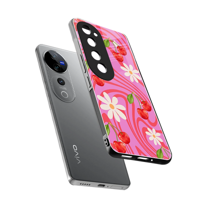 Floral Cherry sleek vivo v40 pro cover with tempered glass back and TPU edges