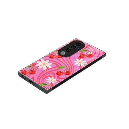Floral Cherry stylish phone case for vivo v40 pro | glossy glass and slim fit