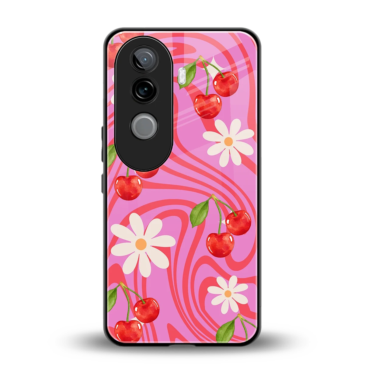 Floral Cherry back phone cover | glass case for vivo v40e