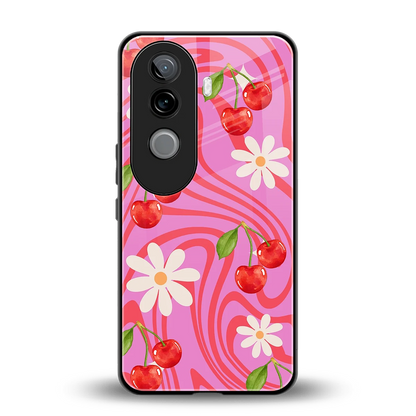 Floral Cherry back phone cover | glass case for vivo v40e