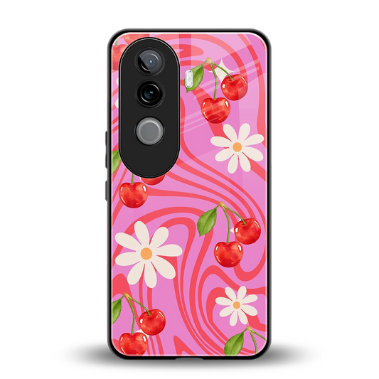 Floral Cherry back phone cover | glass case for vivo v40e