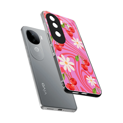 Floral Cherry sleek vivo v40e cover with tempered glass back and TPU edges