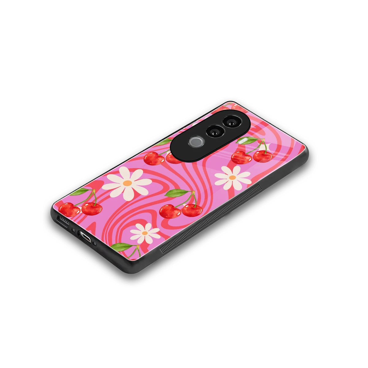 Floral Cherry stylish phone case for vivo v40e | glossy glass and slim fit