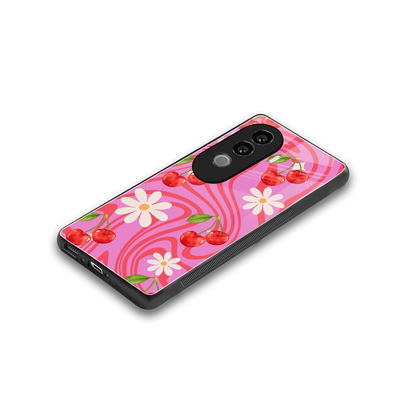 Floral Cherry stylish phone case for vivo v40e | glossy glass and slim fit