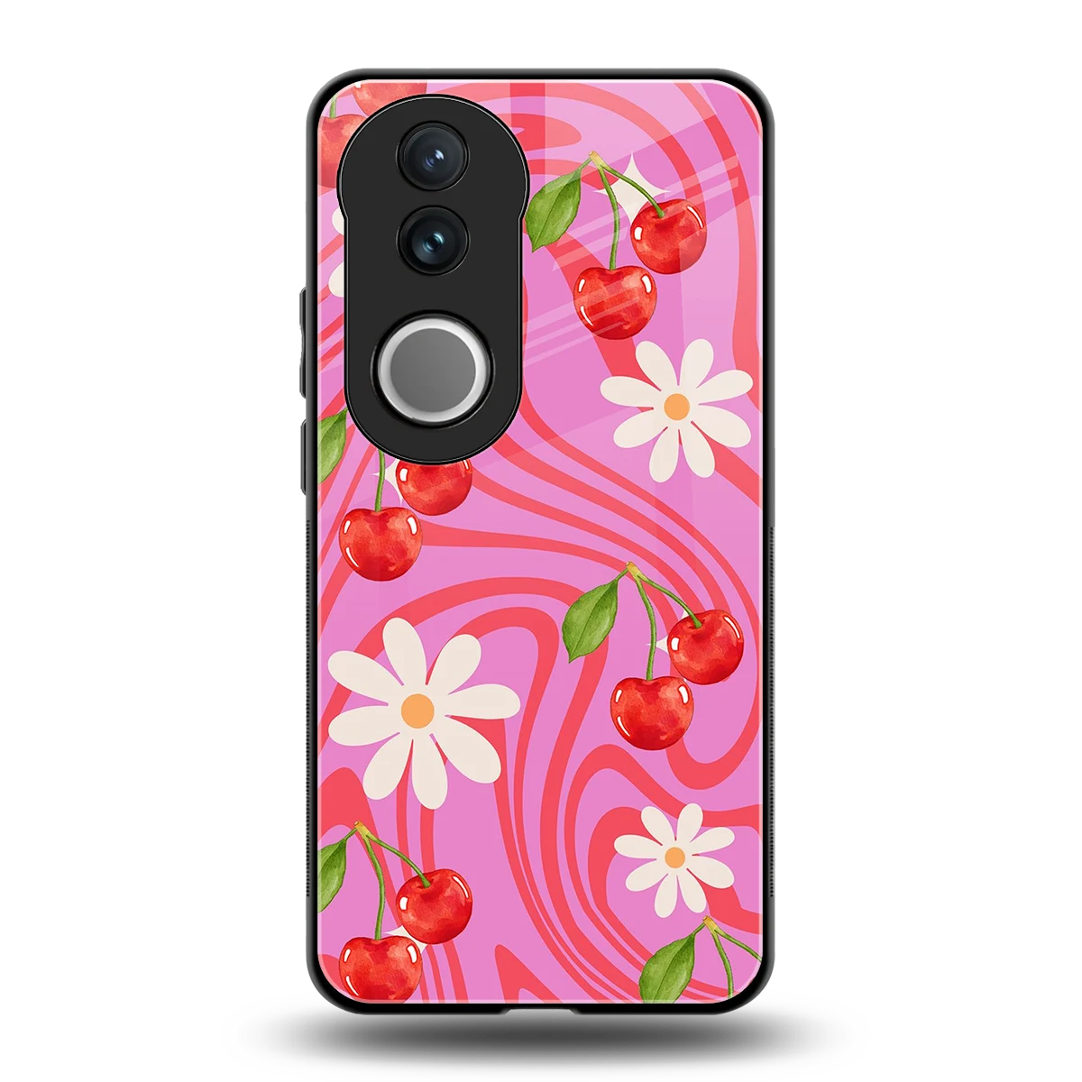 Floral Cherry back phone cover | glass case for vivo v50