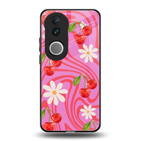Floral Cherry back phone cover | glass case for vivo v50