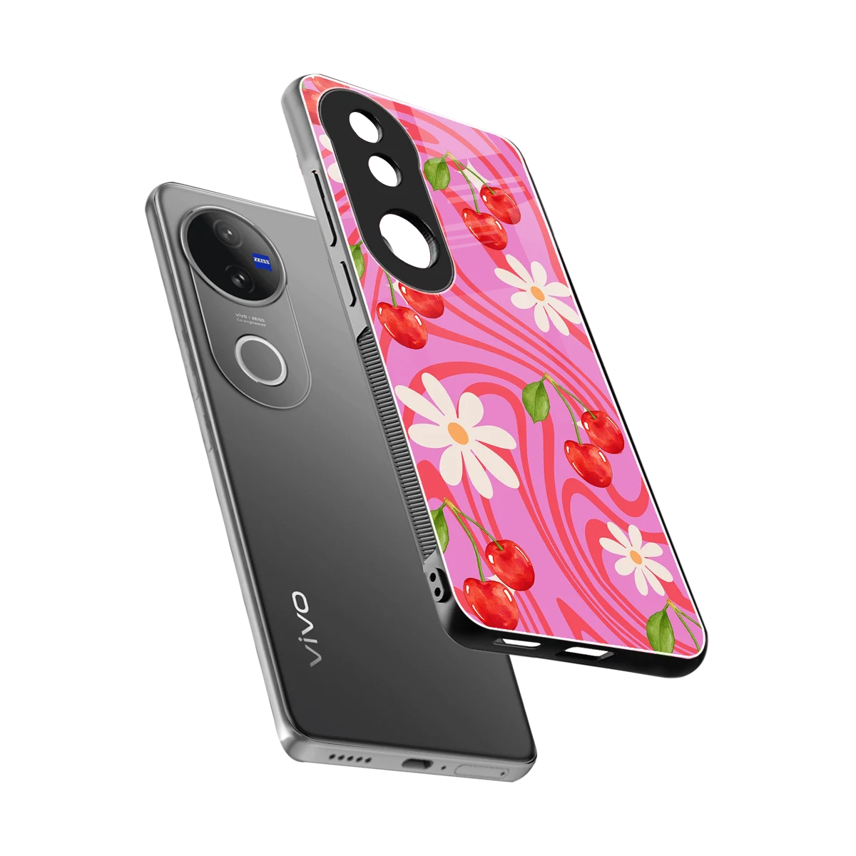 Floral Cherry sleek vivo v50 cover with tempered glass back and TPU edges