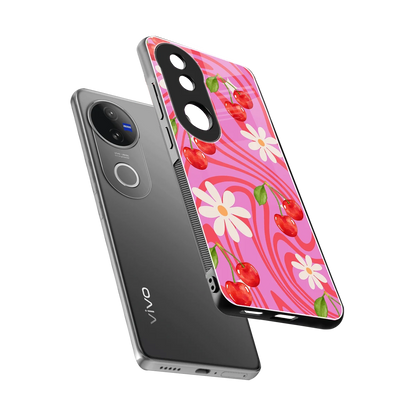 Floral Cherry sleek vivo v50 cover with tempered glass back and TPU edges