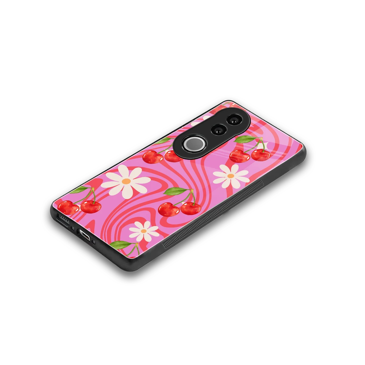 Floral Cherry stylish phone case for vivo v50 | glossy glass and slim fit