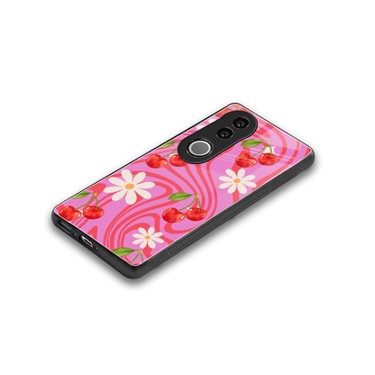 Floral Cherry stylish phone case for vivo v50 | glossy glass and slim fit
