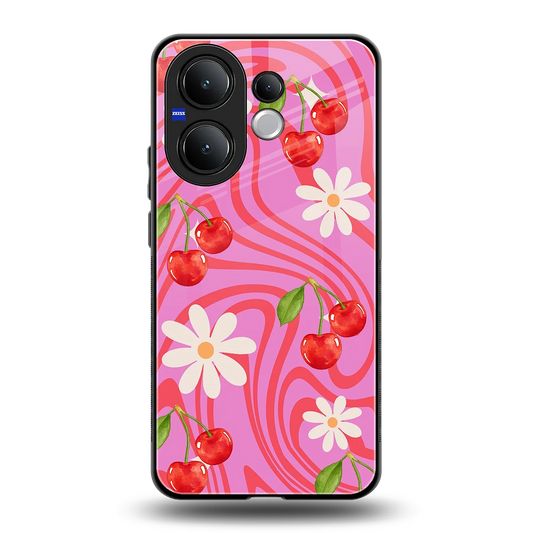 Floral Cherry back phone cover | glass case for vivo v60