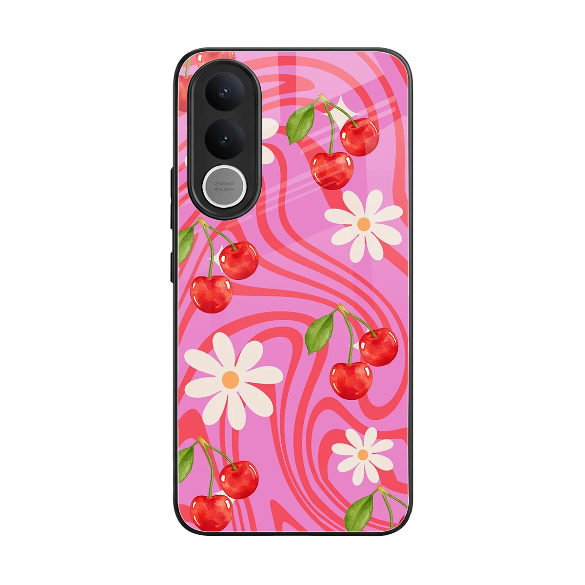 Floral Cherry back phone cover | glass case for vivo v70 fe