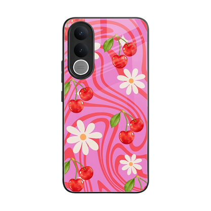 Floral Cherry back phone cover | glass case for vivo v70 fe
