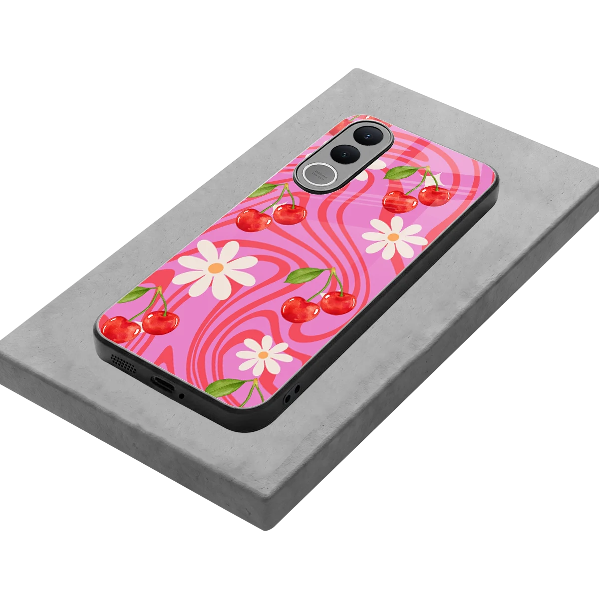 Floral Cherry stylish phone case for vivo v70 fe | glossy glass and slim fit