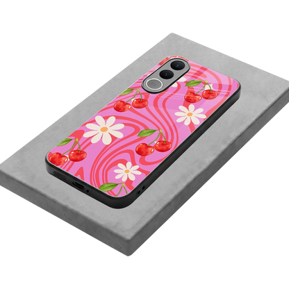 Floral Cherry stylish phone case for vivo v70 fe | glossy glass and slim fit