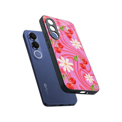 Floral Cherry sleek vivo v70 fe cover with tempered glass back and TPU edges