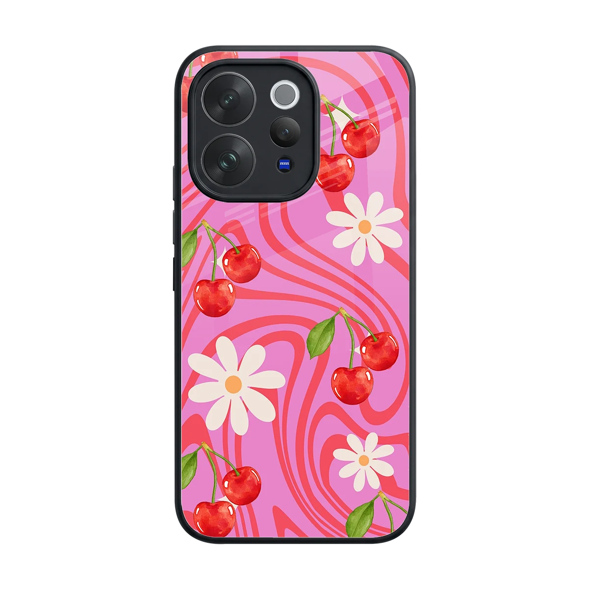 Floral Cherry back phone cover | glass case for vivo v70