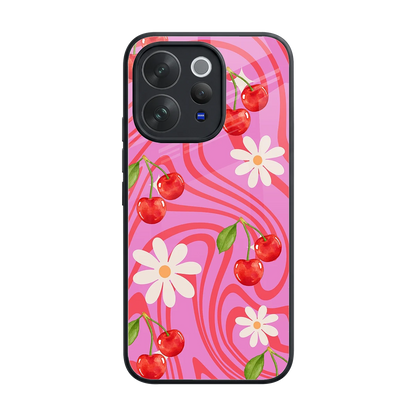 Floral Cherry back phone cover | glass case for vivo v70 elite