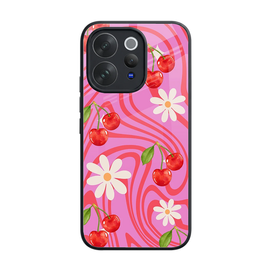 Floral Cherry back phone cover | glass case for vivo v70 elite