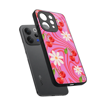 Floral Cherry sleek vivo v70 cover with tempered glass back and TPU edges