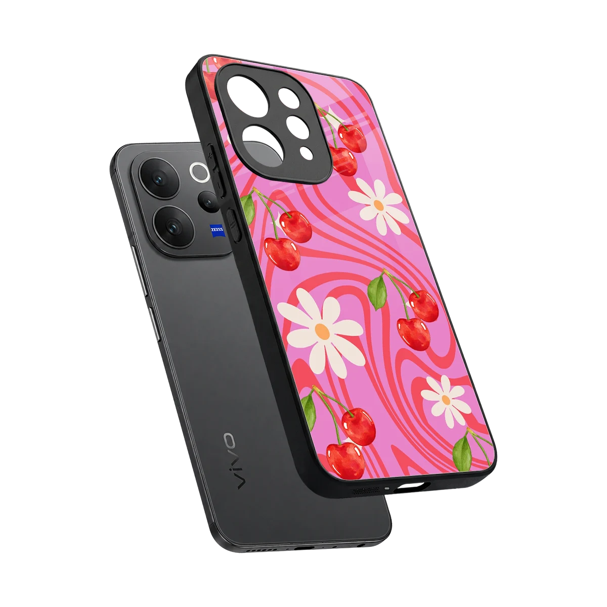 Floral Cherry sleek vivo v70 elite cover with tempered glass back and TPU edges