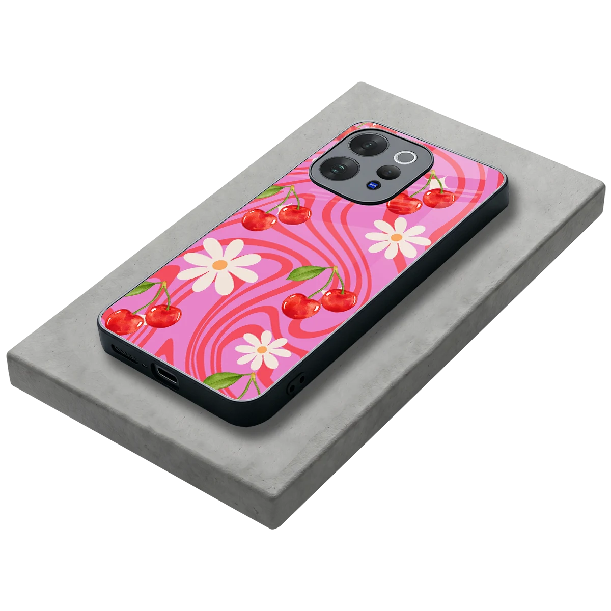 Floral Cherry stylish phone case for vivo v70 | glossy glass and slim fit
