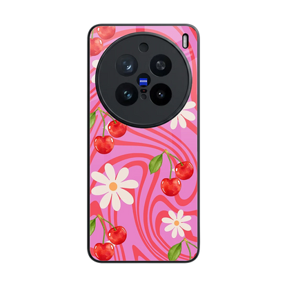 Floral Cherry back phone cover | glass case for vivo x200 pro