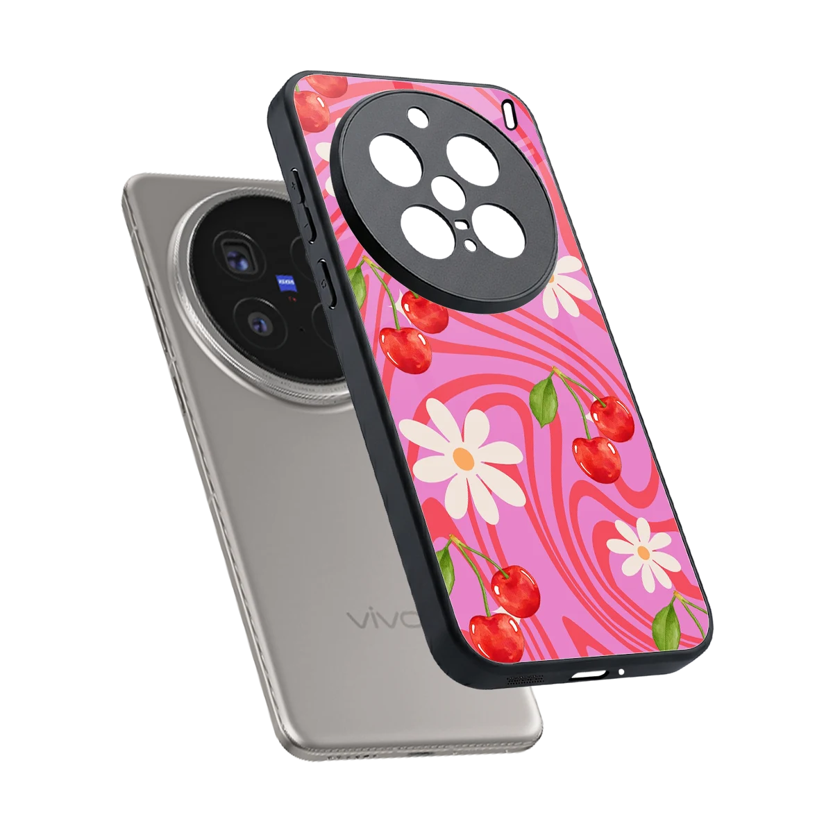 Floral Cherry sleek vivo x200 pro cover with tempered glass back and TPU edges