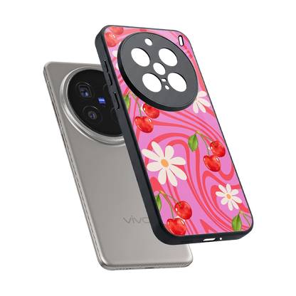 Floral Cherry sleek vivo x200 pro cover with tempered glass back and TPU edges