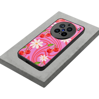 Floral Cherry stylish phone case for vivo x200 pro | glossy glass and slim fit